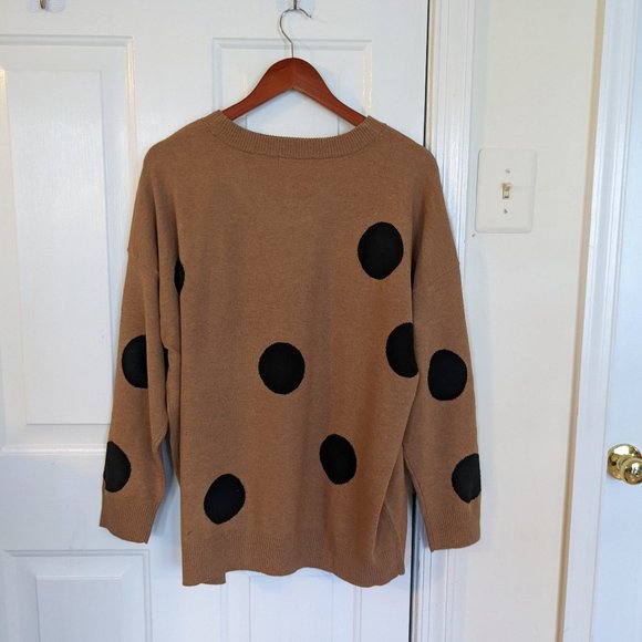 T Tahari Crew Neck Sweater Plus Size, Camel/Black Dot, 1X - Picture 3 of 5